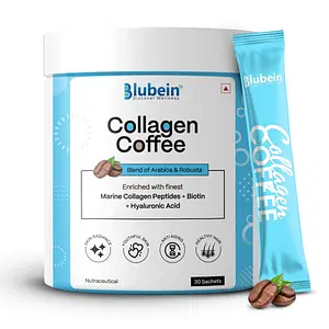 Blubein Real Collagen Coffee for Men & Women | Premium blend of Arabica & Robust with Marine Collagen, Biotin, Vitamin-C, Hyaluronic Acid | Glowing Skin, Strong Hair & Nails | Makes 30Cups