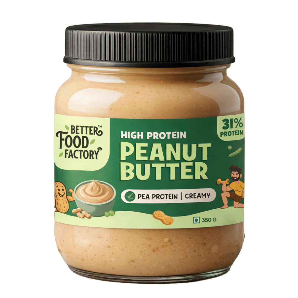

Better Food Factory High Protein Peanut Butter Creamy 350 Gm | 31.1g Protein & 7.9g Fiber| Pea Protein Isolate | Naturally Sweetened|Zero Cholestro...