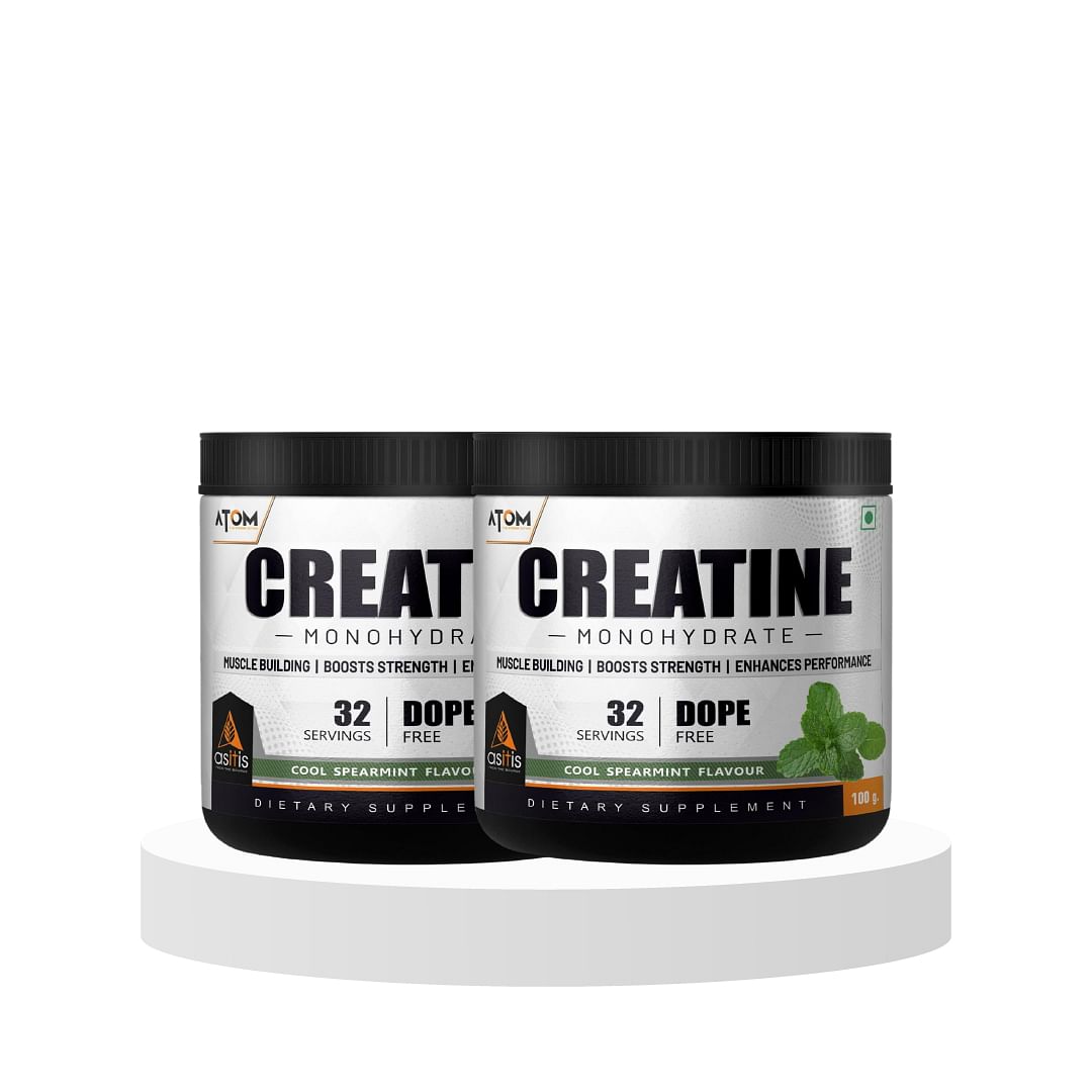 

AS-IT-IS ATOM Creatine Monohydrate - 32 Servings, Dope Free, Enhances Performance, Promotes Muscle Gains - Cool Spearmint - 100g Pack of 2