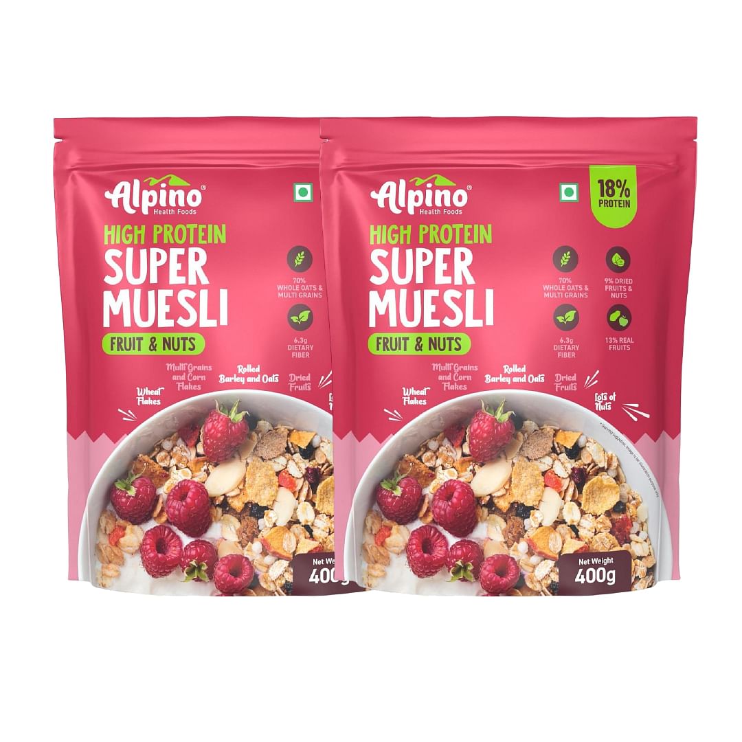 

Alpino Super Muesli Fruit and Nuts 400 G | 20% Dried Fruits & Nuts | 67% Whole Grain Breakfast Cereal | High in Iron | Source of Fibre | Finest Nut...