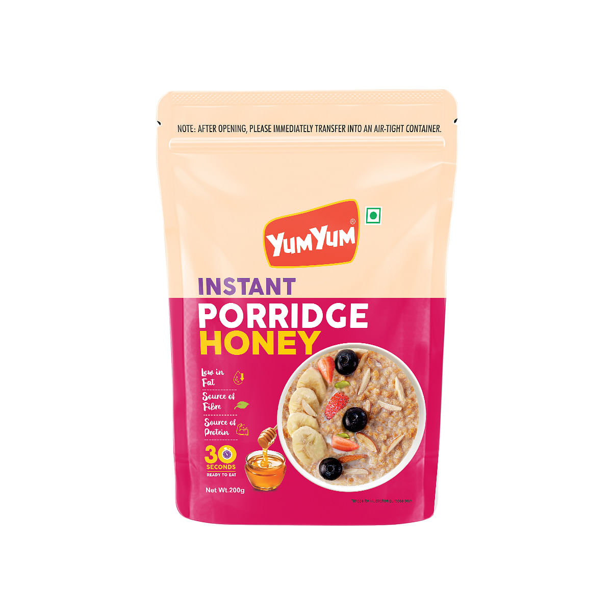 

Yum Yum Instant Porridge |Honey |200g | High In Fiber | low In Fat | Source of Protein |100% Vegan | 30 Sec Ready To Eat Breakfast Cereal