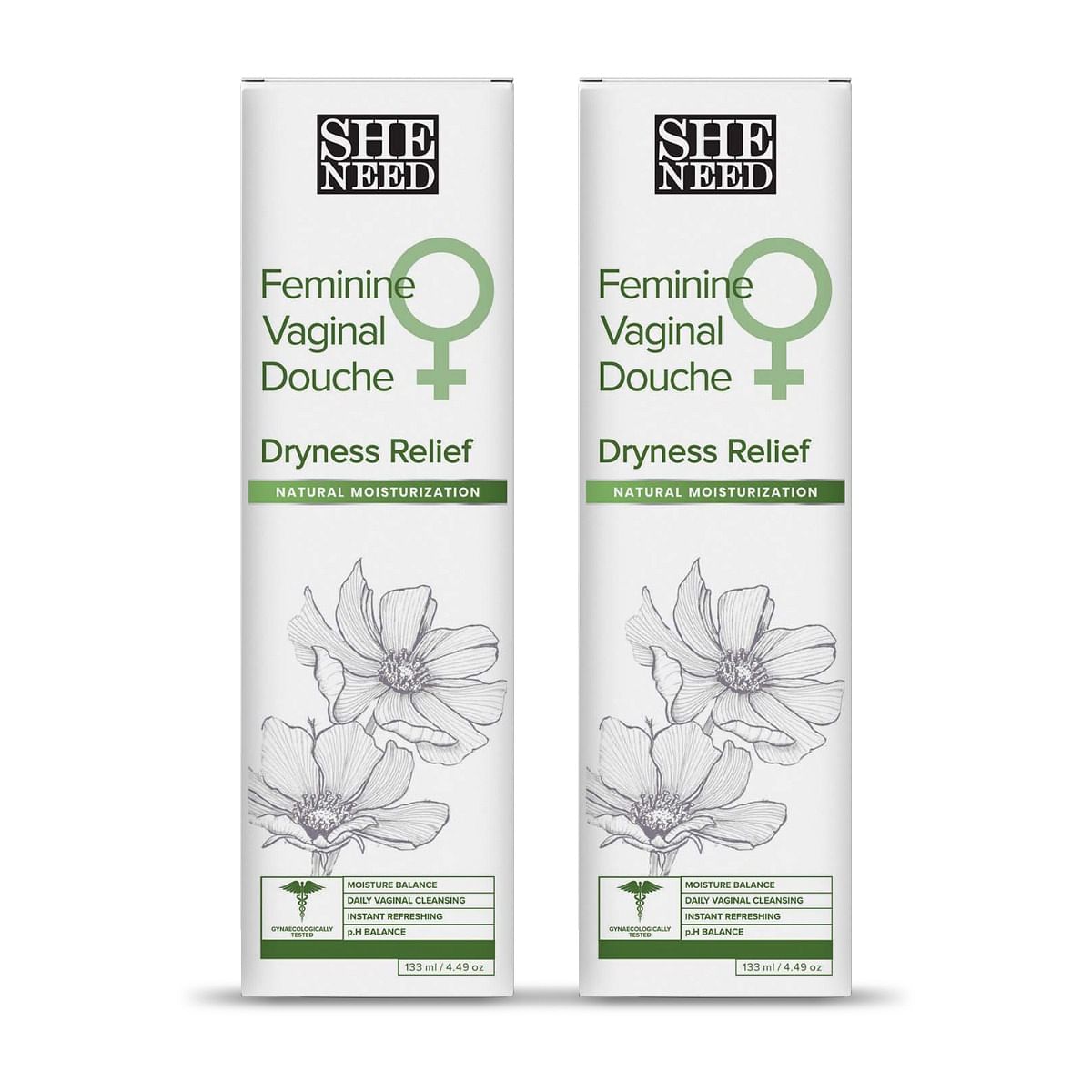 

SheNeed Intimate Dryness relief Douche With Ph-3.5 - 133 ML (Pack of 2 )