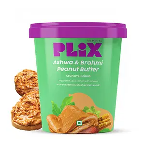 PLIX Peanut Butter With Ashwagandha And Brahmi - 1Kg | 24g Protein |Sweetened With Jaggery |Healthy Snack| Plant-Based Ingredients | Gluten Free | No Added Preservatives