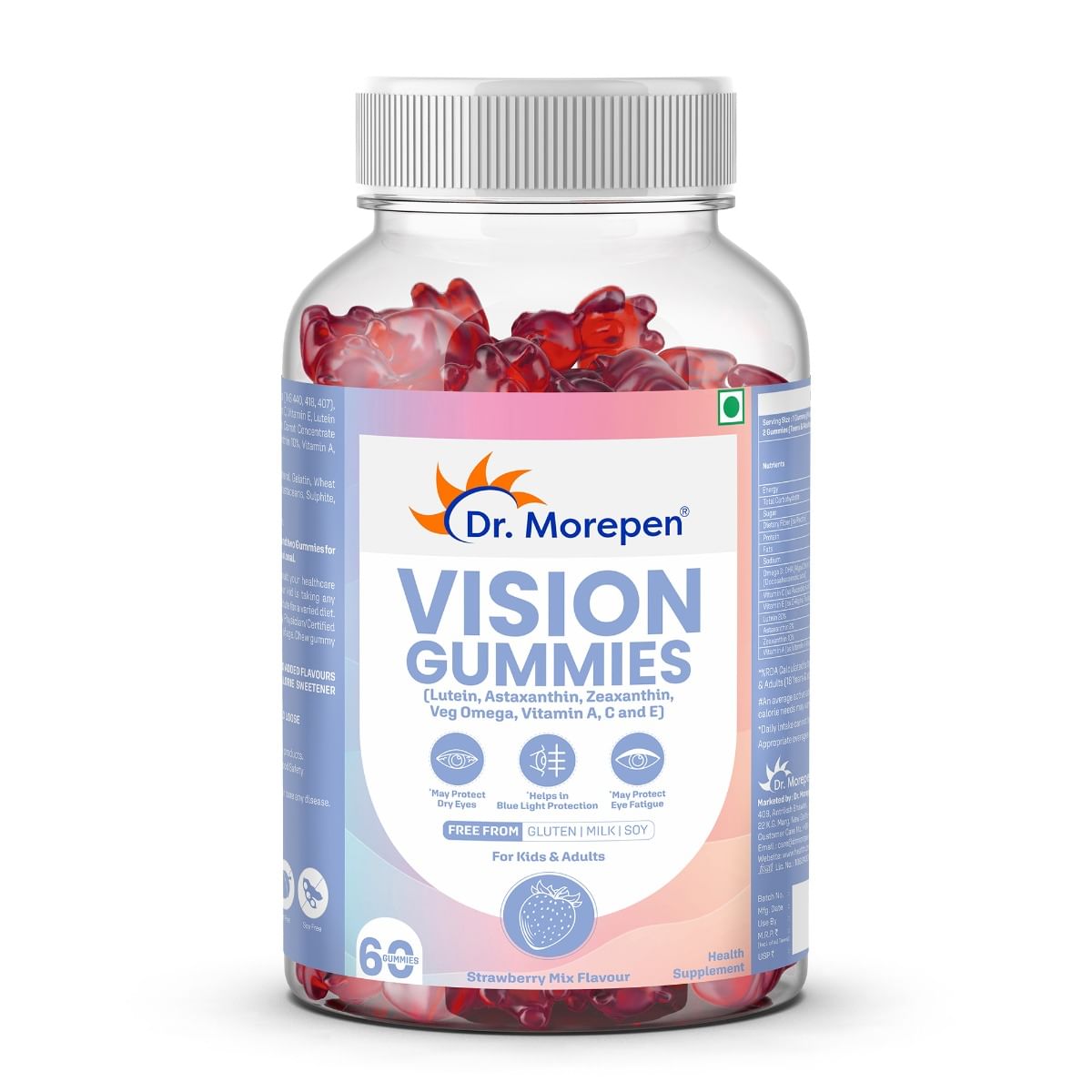 

Dr. MOREPEN VISION GUMMIES WITH LUTEIN, ASTAXANTHIN, ZEAXANTHIN, VEG OMEGA, VITAMIN A, C & E for DRY EYES, BLUE LIGHT PROTECTION & EYE FATIGUE - 60...