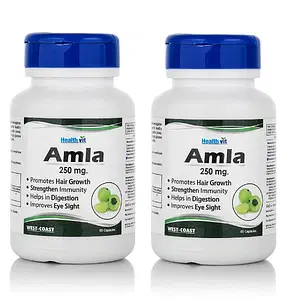 Healthvit Amla Powder | 100% Pure Dried Amla (Indian Gooseberry) | Phyllanthus Emblica | 60 Amla Capsules (Pack of 2) | 250 mg