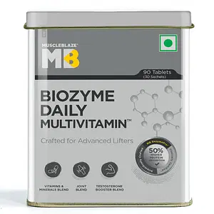 MuscleBlaze MB Biozyme Daily Multivitamin, 90 Tablets, with US Patent Filed EAFÂ®, Vitamins and  Minerals, Testosterone Booster, Joint Blend, for Higher Energy & Improved Performance Levels
