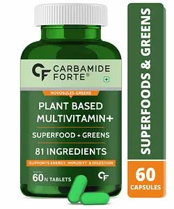 Carbamide Forte Plant Based Multivitamin for Men & Women | Immunity, Energy & Detox with Green Vegetables, Fruits & Herbs Supplement- 60 Veg Tablets