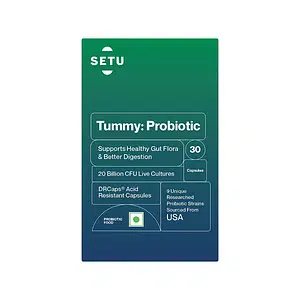 Setu Tummy Probiotic - 30 Capsules | 9 strains with 20 Billion CFUs, Naturally Fermented Probiotics Lactobacillus & Bifidobacterium, Better Immunity, Gut Health, Reduced Gas