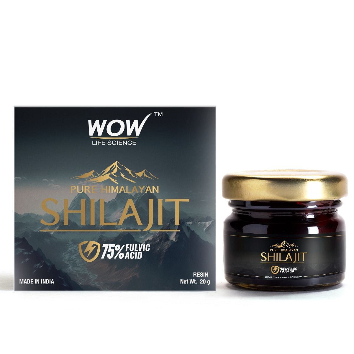 

WOW Life Science Pure Himalayan Shilajit / Shilajeet Resin - 20g | Guaranteed 75% Fulvic Acid | Sourced from ~18,000 ft in the Himalayas | For Stam...