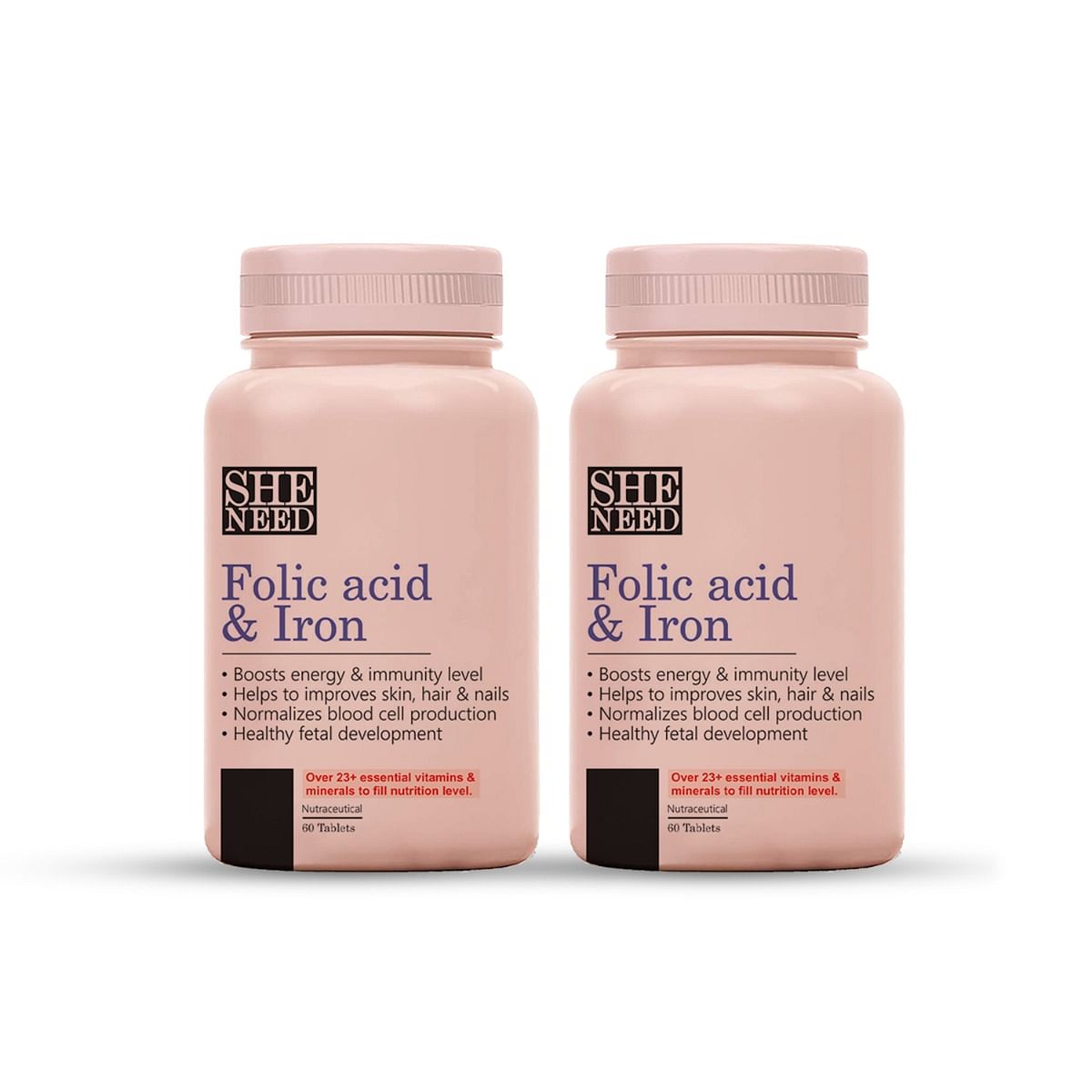 

Sheneed Folic Acid & Iron Supplement for Pregnancy, Energy, Hair (Pack of 2)