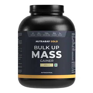 Nutrabay Gold Bulk Up Mass Gainer, Carbs to Protein Blend (3:1), 30g Protein with Digestive Enzymes, Vitamins & Minerals, Weight Gain Supplement  - 3kg, Vanilla