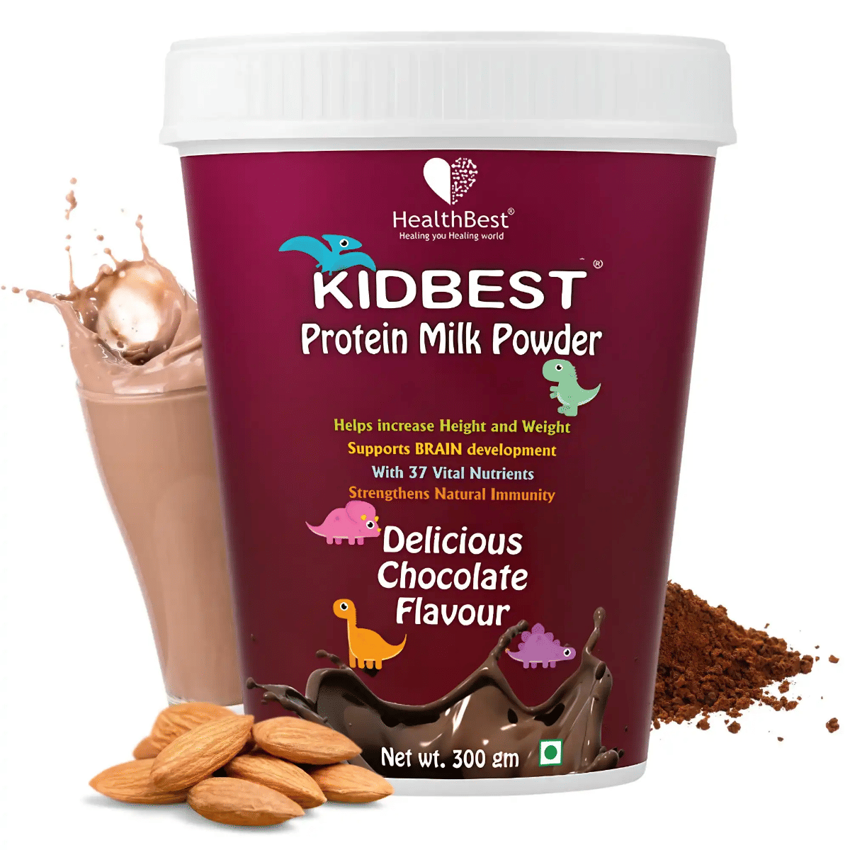 

HealthBest Kidbest Protein Milk Powder for Kids Healthy Growing Kids Smart & Strong Kids Increase Energy & Stamina Chocolate Flavor 300gm