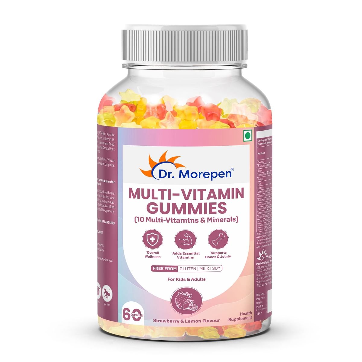 

Dr. MOREPEN MULTIVITAMIN GUMMIES WITH 10 MULTI-VITAMINS & MINERALS for OVERALL WELLNESS, ESSENTIAL VITAMINS, BONES & JOINTS SUPPORT- 60 GUMMIES
