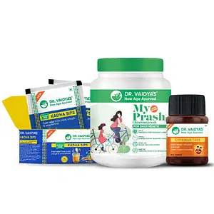 Dr. Vaidya's new age ayurveda Immunity Combo - 30 Chyawan Tablets; 30 Kadha Sips Sachets; 500 grams of MyPrash for Daily Health