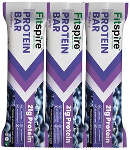 Fitspire Protein Bar - Blueberry Flavor, 180 gm | with 20.5 gm Protein Each | No Artificial Sweetener & Flavor | Protein Snacks for Muscle gain | Each Flavour - 60 gm | Pack of 3