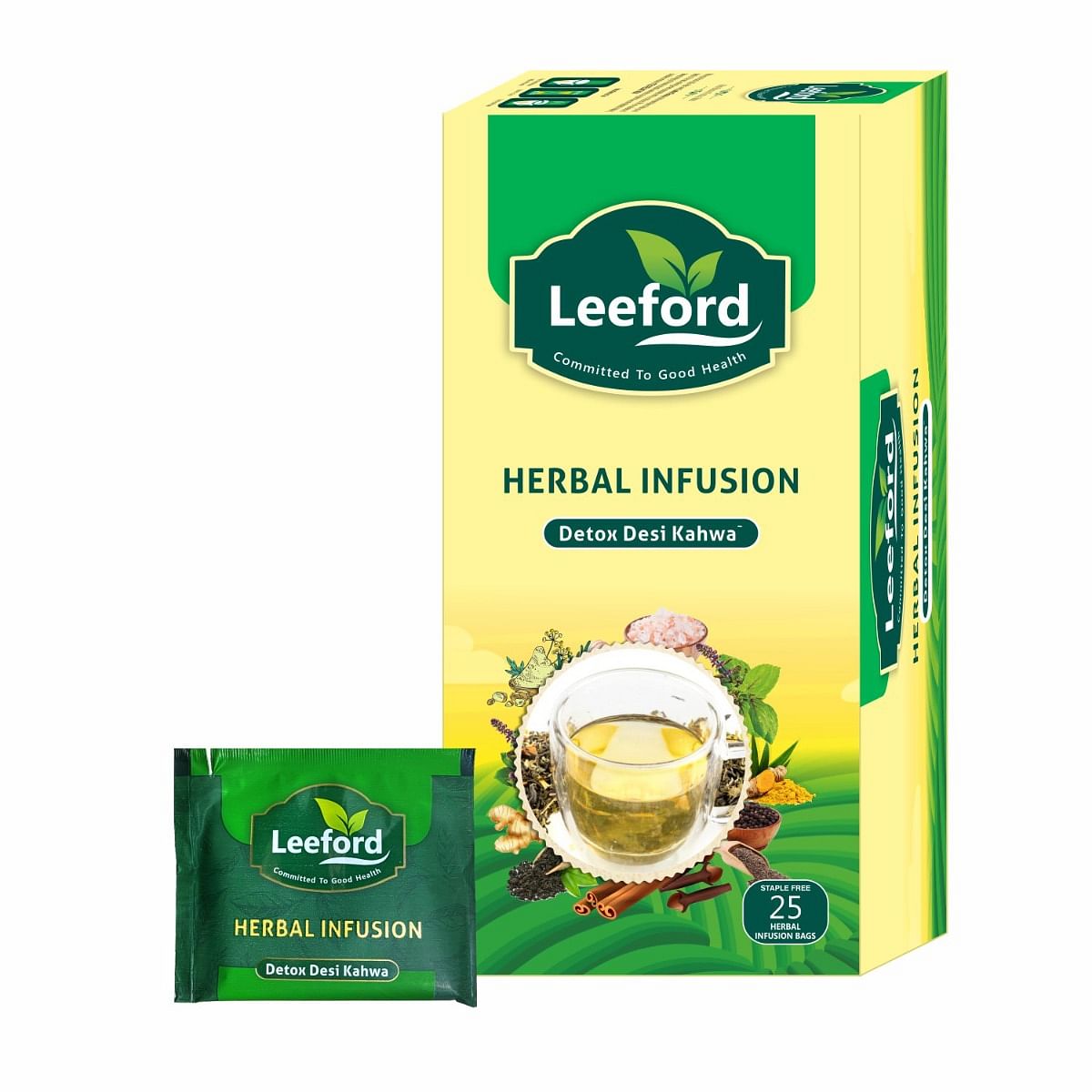 

Leeford Herbal Infusion Detox Desi Kahwa, Green Tea for Weight Loss (25 Herbal Infusion Bags), Helps to Improve Immunity & Detoxify the body