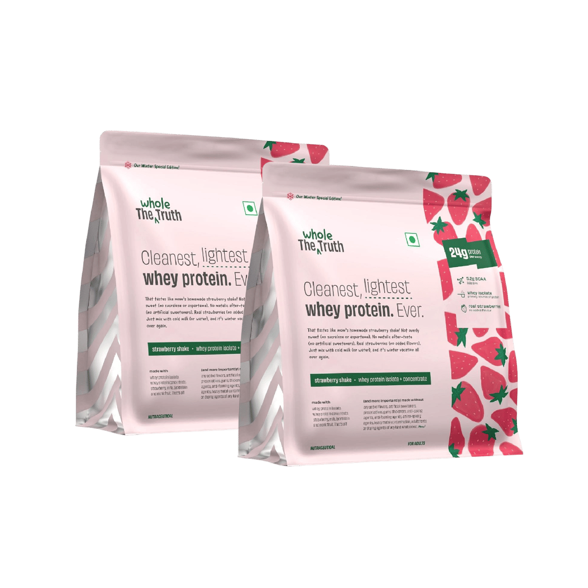 

The Whole Truth Whey Protein Isolate+Concentrate Strawberry Shake 1kg (2.2 lbs) 24g Protein/Scoop 5.2g BCAA 100% Authentic Whey, Real Strawberries ...