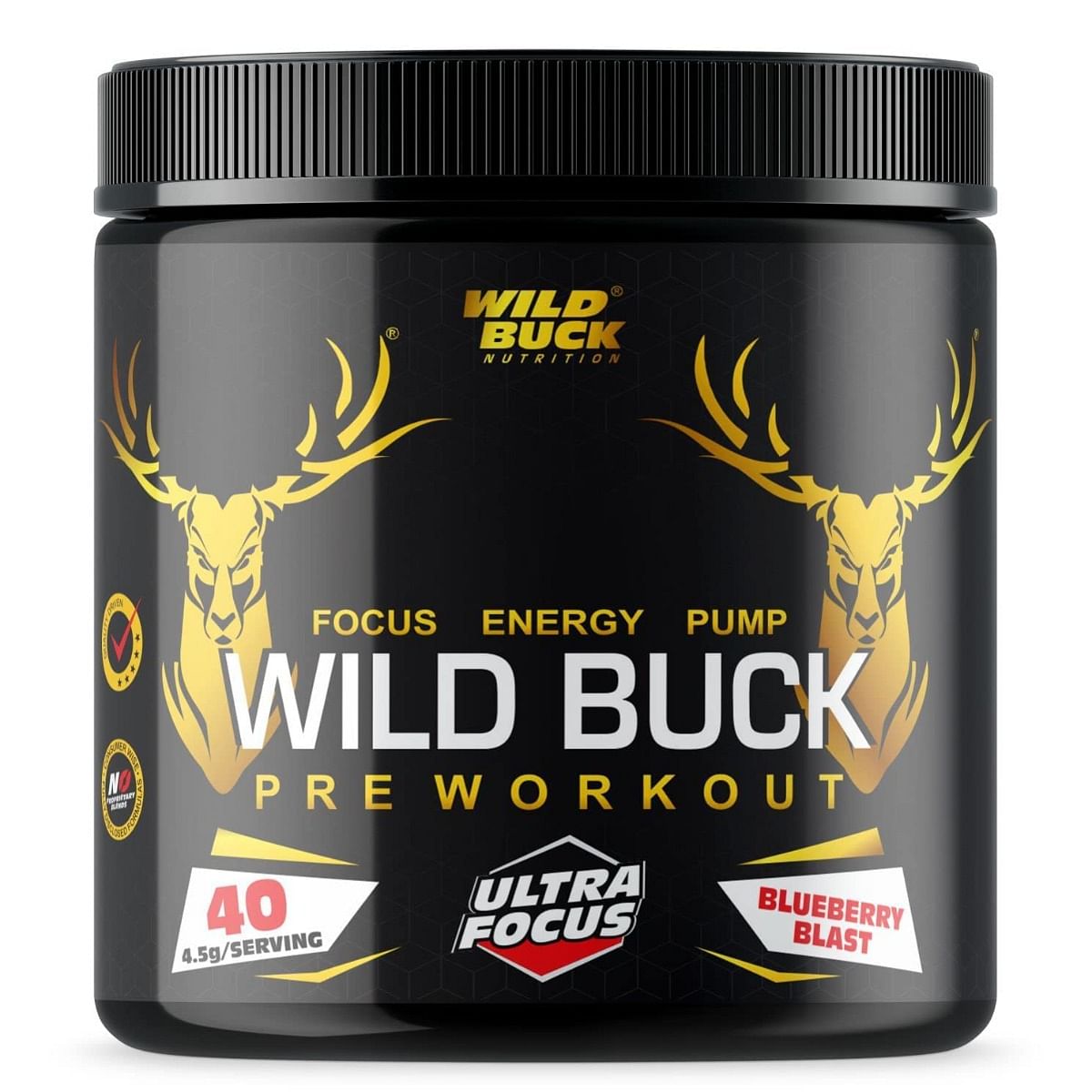 

WILD BUCK Ultra Focus Advanced Pre Workout with L-Arginine, L-Citrulline, AAKG, Beta Alanine, Theanine & Natural Caffeine for Explosive Muscle Pump...