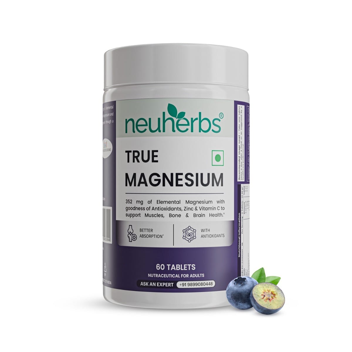 

Neuherbs True Magnesium Glycinate Supplement 1600Mg- 60 Tablets | Chelated Magnesium Supplement for Men & Women With Natural Antioxidants, Zinc & V...
