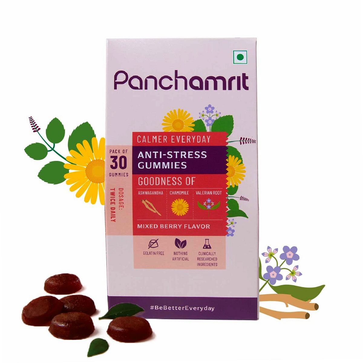 

Panchamrit Anti-Stress Gummies, 30 Gummies, Mixed Berry Flavour