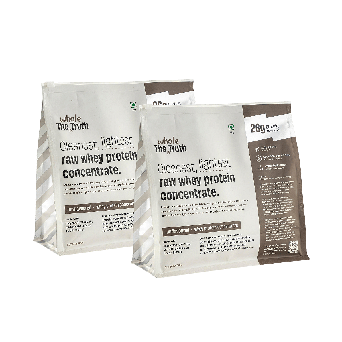 

The Whole Truth Whey Protein Concentrate 1Kg | 28 Serving | Unflavoured | 26g Protein | Strength | Muscle Building Pack of 2