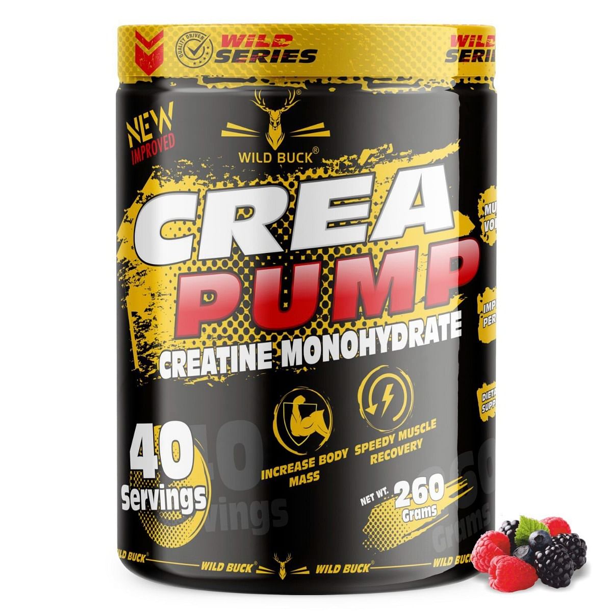 

WILD BUCK Crea Pump Zero Sugar Pure Creatine Monohydrate Powder(260gm Wild Berries)