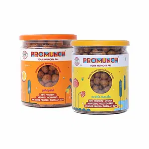 PROMUNCH Roasted SOYA Snack | Vegan | High-Protein | Healthy | Gluten-Free | Pack of 2, Flavour: Peri-Peri and Noodle Masala - 150G Each