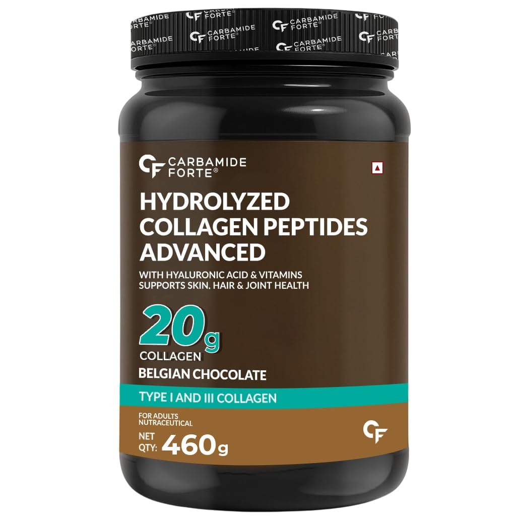 Carbamide Forte Hydrolyzed Collagen Supplements | Collagen Powder for Women & Men with 20g Peptides + 18g Protein Per Scoop | Type I & III with Hyaluronic Acid, Biotin, Vitamin C & E | Belgian Chocolate Flavour | 460g-image-12