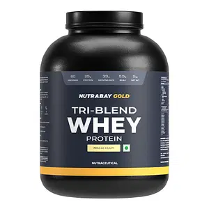 Nutrabay Gold Tri Blend Whey Protein Powder (Hydrolyzed, Isolate & Concentrate) - 25g Protein, 5.5g BCAA - 2Kg, Malai Kulfi