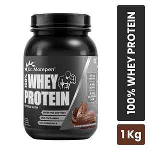 Dr. Morepen 100% Whey Protein infused with Digestive Enzymes, Multivitamins, & Multiminerals in Double Chocolate Flavour  - 1kg
