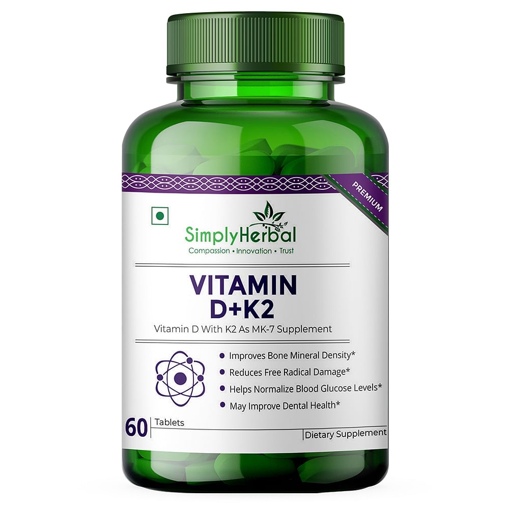 

Simply Herbal Vitamin D3 With K2 as Mk7 Supplement, Plant Based Tablets, Strong Immunity & Bones, Blood Circulation, Supports Heart & Health for Me...