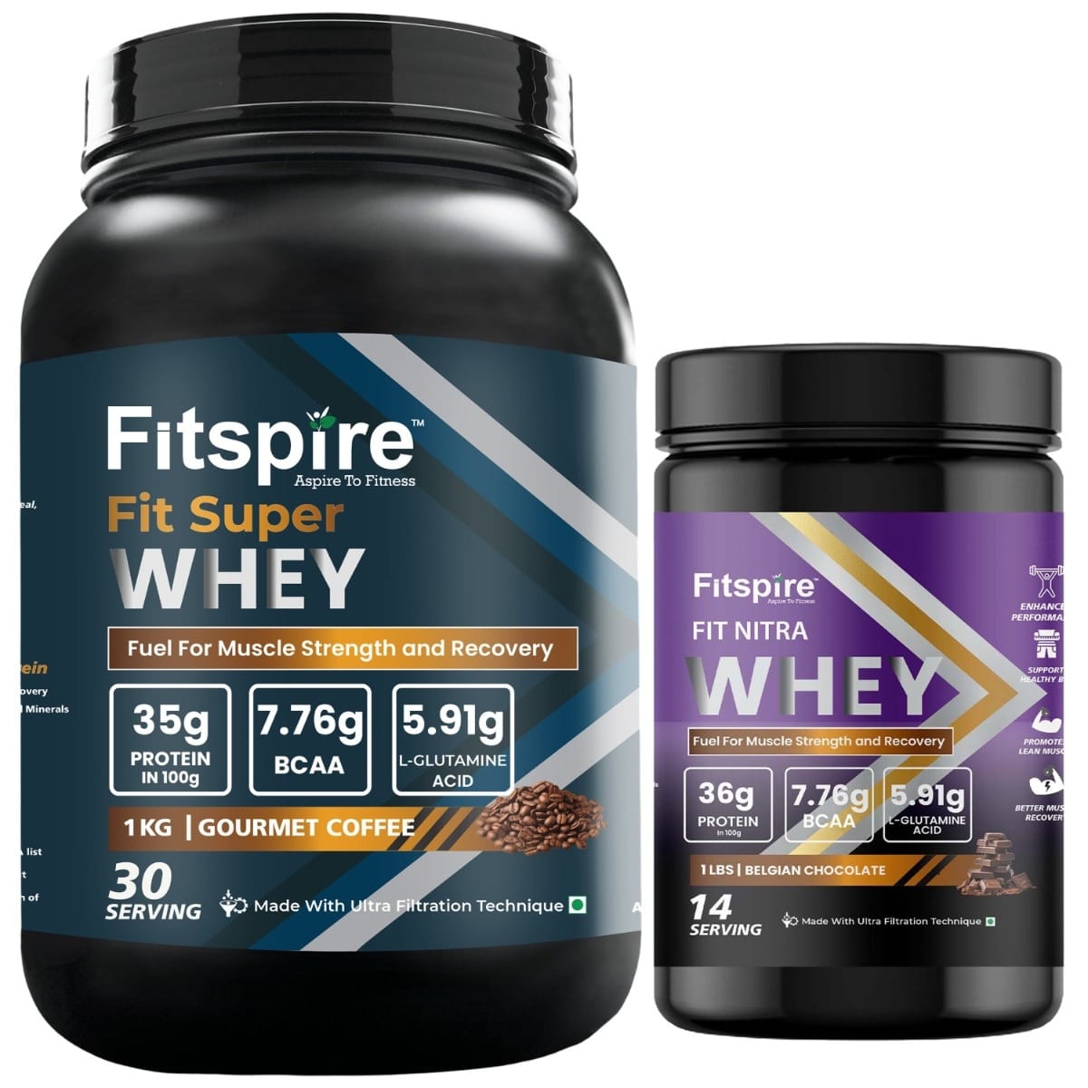 

Fitspire Fit Super Gourmet Coffee Whey Protein 1kg + Fit Nitra Belgian ChocolateWhey Protein 1lb Combo