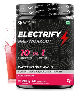 Carbamide Forte Pre Workout Powder (Watermelon– 200g) for Men & Women with Taurine & Creatine Monohydrate for Energy, Focus & Strength