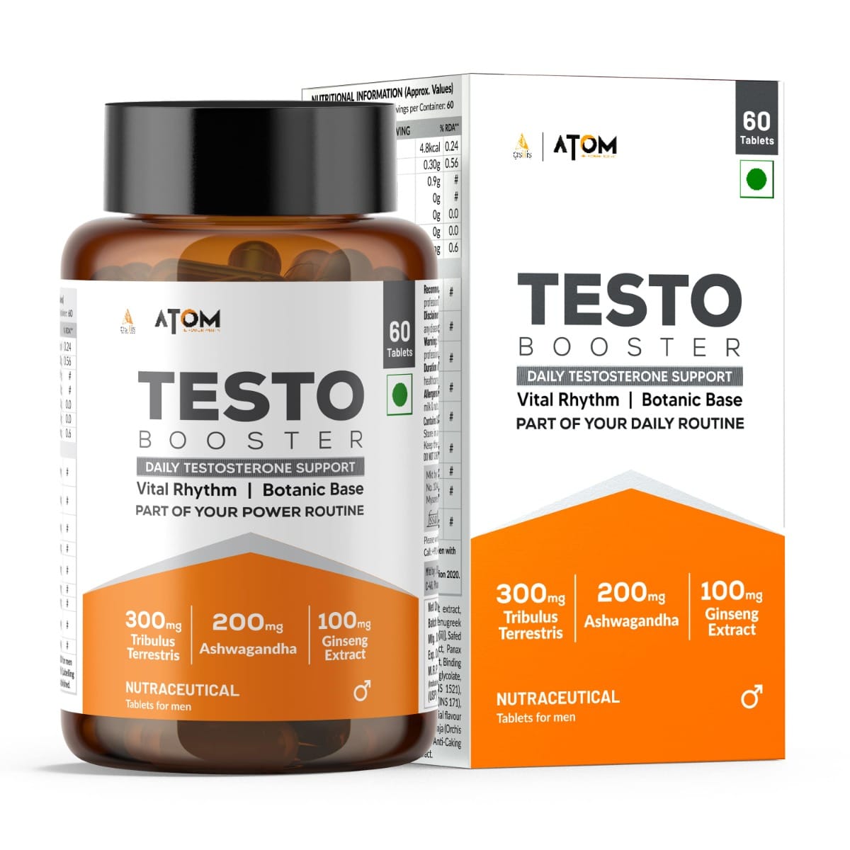 

AS-IT-IS ATOM Testobooster I Testosterone for Men, I 8 botanic herbs & L-Arginine| 9 Key Ingredients | 60 Veg Tablets, Supports Energy, Strength, ...