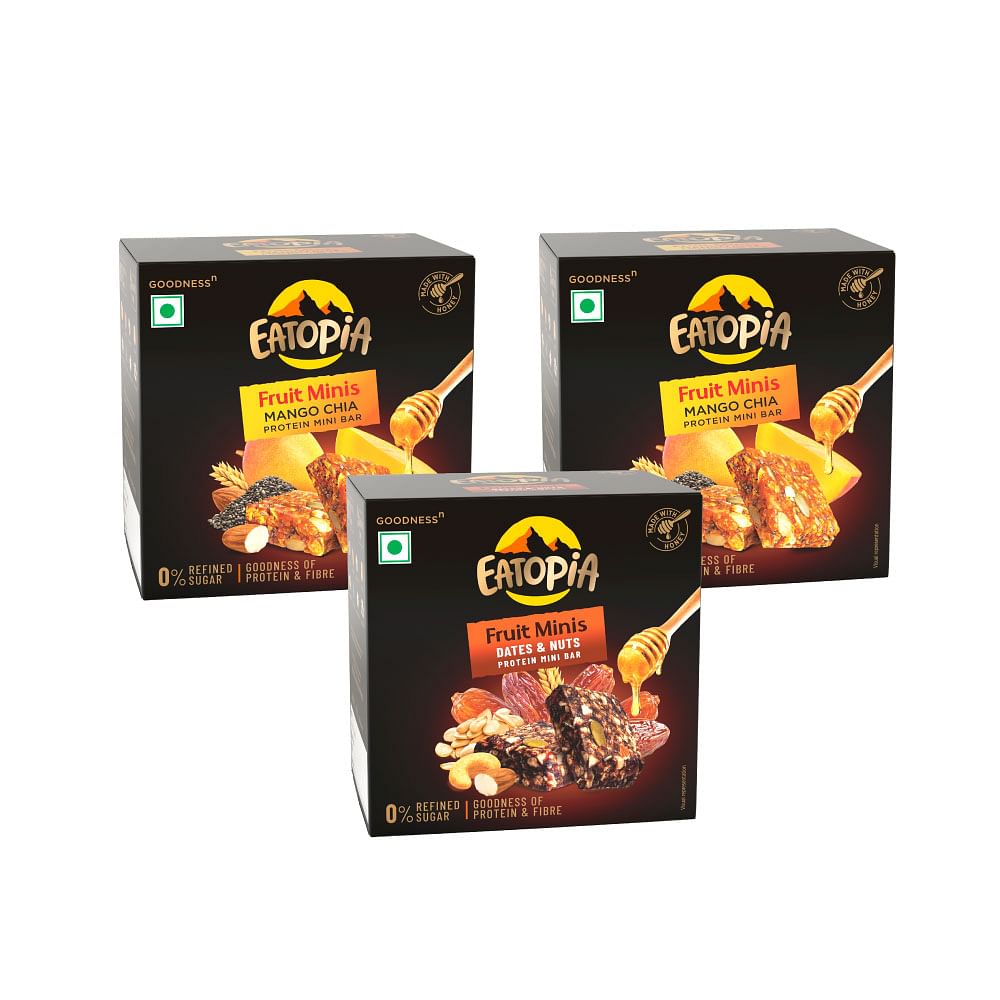 

Eatopia Fruit Minis Energy Box- 2 Mango Chia & 1 Dates | Dry Fruits Protein Bar with Oats, Honey, Nuts & Seeds | No Artificial Chemical, Sugar Free...