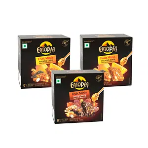 Eatopia Fruit Minis Energy Box- 2 Mango Chia & 1 Dates | Dry Fruits Protein Bar with Oats, Honey, Nuts & Seeds | No Artificial Chemical, Sugar Free Healthy Breakfast Snack | Pack of 3 (5 mini per box)