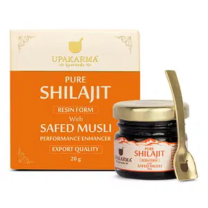 UPAKARMA Ayurveda 100% Ayurvedic, Original & Pure Shilajit/Shilajeet Resin Form with Safed Musli to Boost Performance, Power, Stamina, Endurance, Strength and Overall Wellbeing For Men and Women - 20g