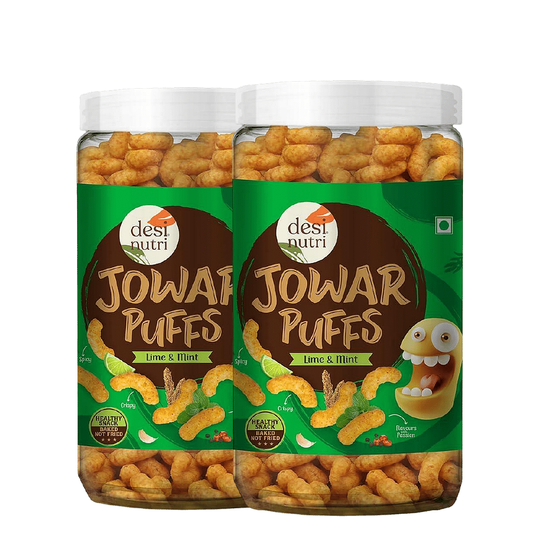 

Desi Nutri Jowar Puff | Multi Millet Jowar Puffs Lime & Mint â€“ 60 Gm each | Pack of 2