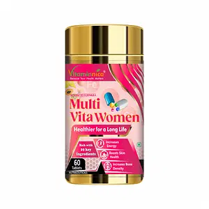 Vitaminnica Multi Vita Women | Healthier for a long life | Rich with 29 Key Ingredients | Increases Energy, Boosts Skin Health & Increases Bone Density | 60 Veg Tablet