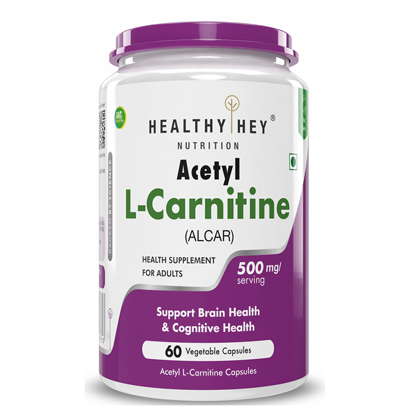 

HealthyHey Acetyl L-Carnitine (ALCAR) 500 mg - 60 Veg Capsules (Pack of 1)