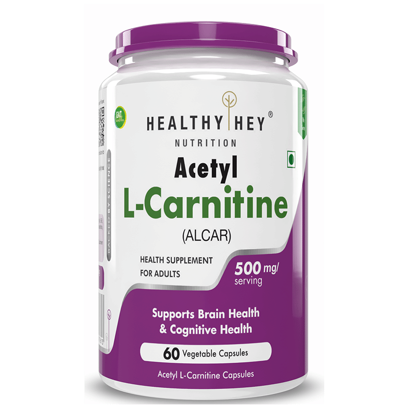 

HealthyHey Acetyl L-Carnitine (ALCAR) 500 mg - 60 Veg Capsules (Pack of 1)