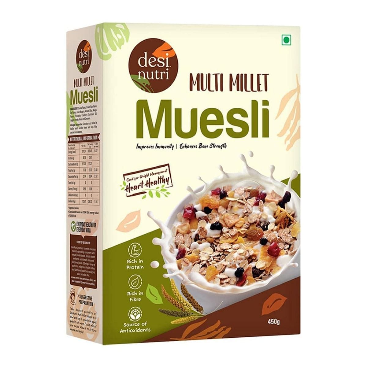 Desi Nutri Multi Millet Health Muesli | Ready to Eat Health Muesli | Millet Health Muesli | Health Muesli | Rich in Protein & Fiber - 450g