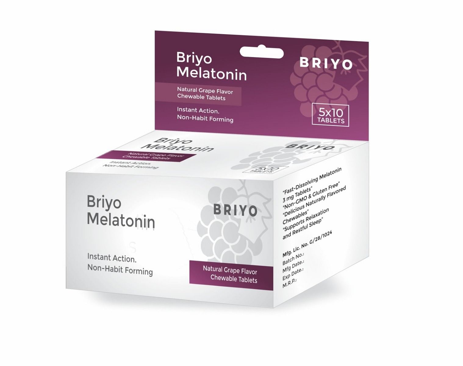 

Briyo Melatonin 3mg Chewable Tablets - Fast-Acting Quick Dissolve Night time Relaxation & Restful Sleep Support | Sleep Aid - 50 Chewables pack -Na...