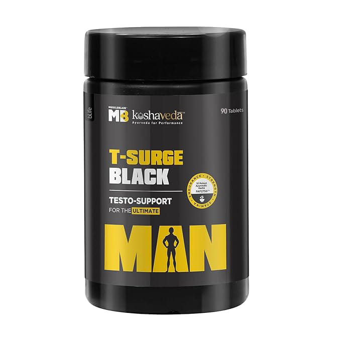 

MuscleBlaze Koshaveda T-Surge Black | Testosterone Booster for Men | With 12 Ayurvedic Herbs - Ashwagandha, Shilajit, Safed Musli, & Gokhru | For S...