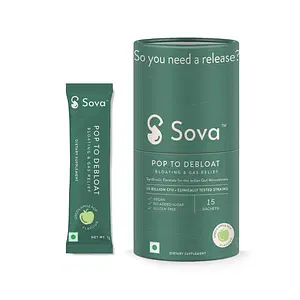 Sova Pop To Debloat for Men & Women | Prevent Gassiness, Bloating and Discomfort | Clinically Researched Prebiotics, Probiotics & Digestive Enzymes | 10 Billion CFUs | 15 Vegan Sachets
