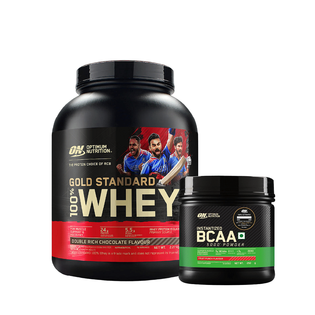 

Optimum Nutrition (ON) Gold Standard 100% Whey Protein Powder - 5 lb, 2.27 kg - Double Rich Chocolate & Optimum Nutrition BCAA, 5g BCAAs in 2:1:1 R...
