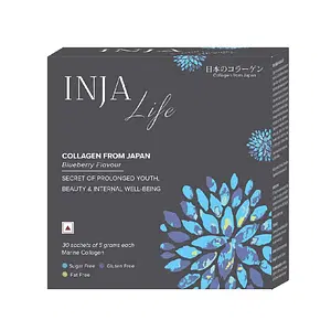 INJA Life Collagen Blueberry Flavour, Finest Japanese Marine Collagen, 150 Grams, 30 sachets