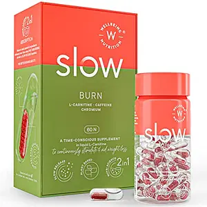 Wellbeing Nutrition Slow Burn | Fat Burner for Men & Women (60 Capsules) | Caffeine & Chromium in Advanced Liquid L-Carnitine to Convert Fat into Energy | Metabolism, Energy & Endurance