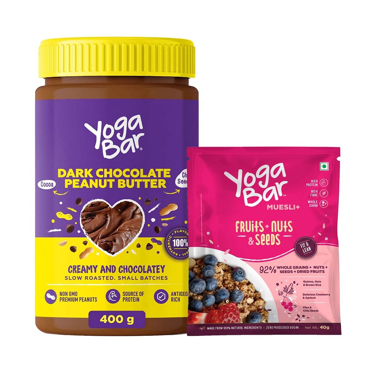 Yogabar Butter Dark Chocolate Peanut Creamy - 400gm & Muesli Fruits ...