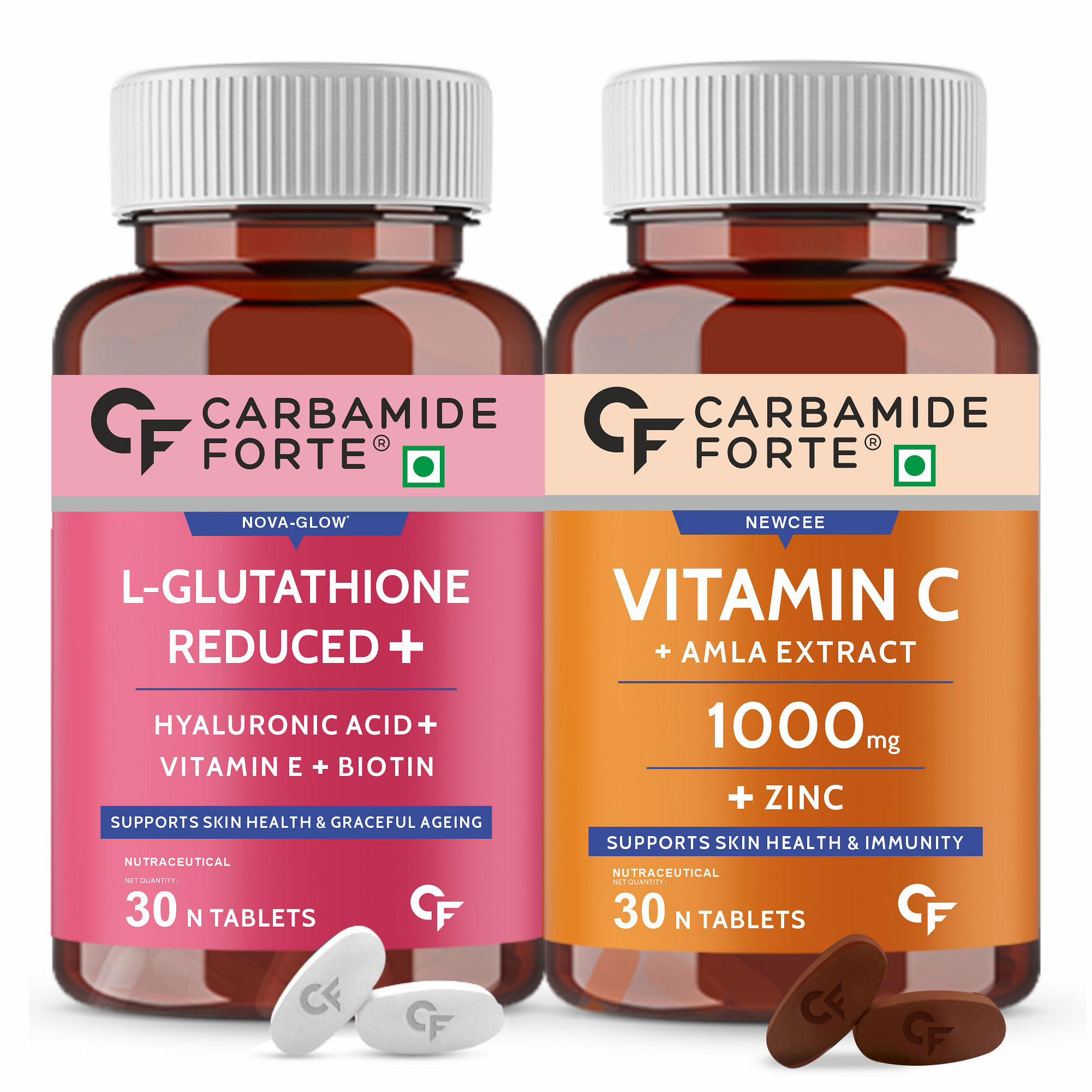 

Carbamide Forte Japanese Reduced L Glutathione 500mg Tablets with Vitamin C from Amla Extract | Combo Pack for Skin Health , 30 Veg Tablets Each